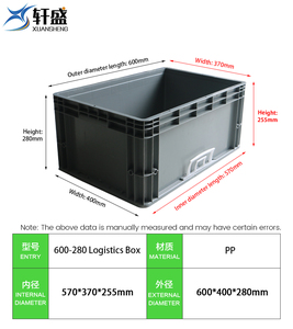 600*400*280mm Grey Stackable Plastic Storage Crates for Moving Packing <strong>Logistics</strong> Storage Box - Product Image 2