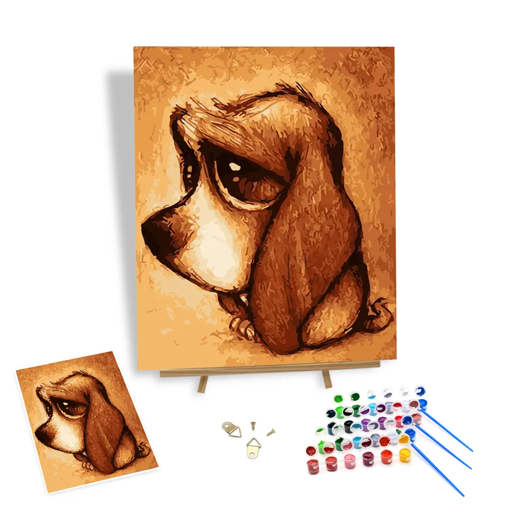Obras DE ARTE Diy pintura por números Animal perro pintura al óleo por números con marcos niños fácil dibujo imagen