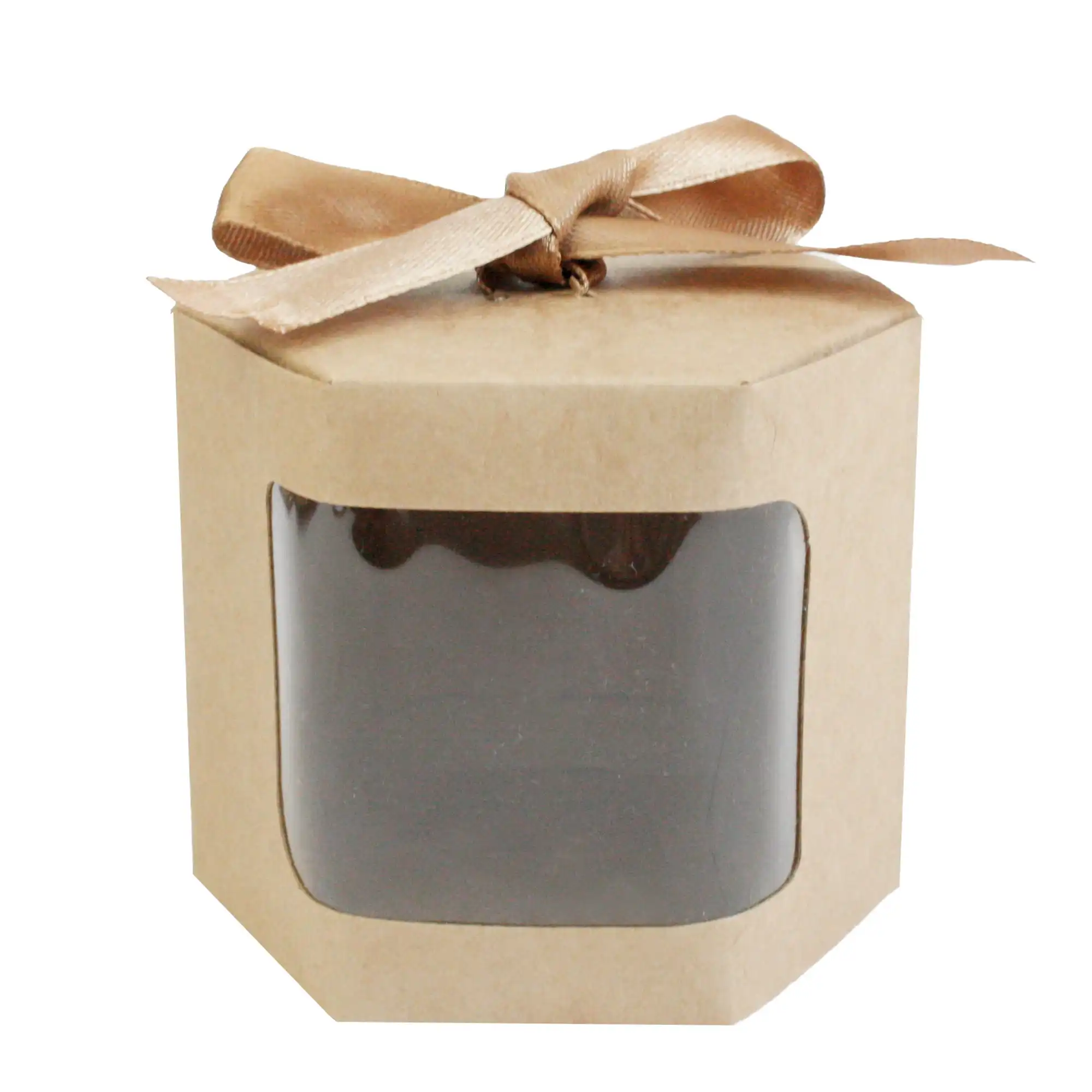 Caja de vela de Navidad de lujo ecológica personalizada caja de vela mate marrón embalaje reciclable con ventana