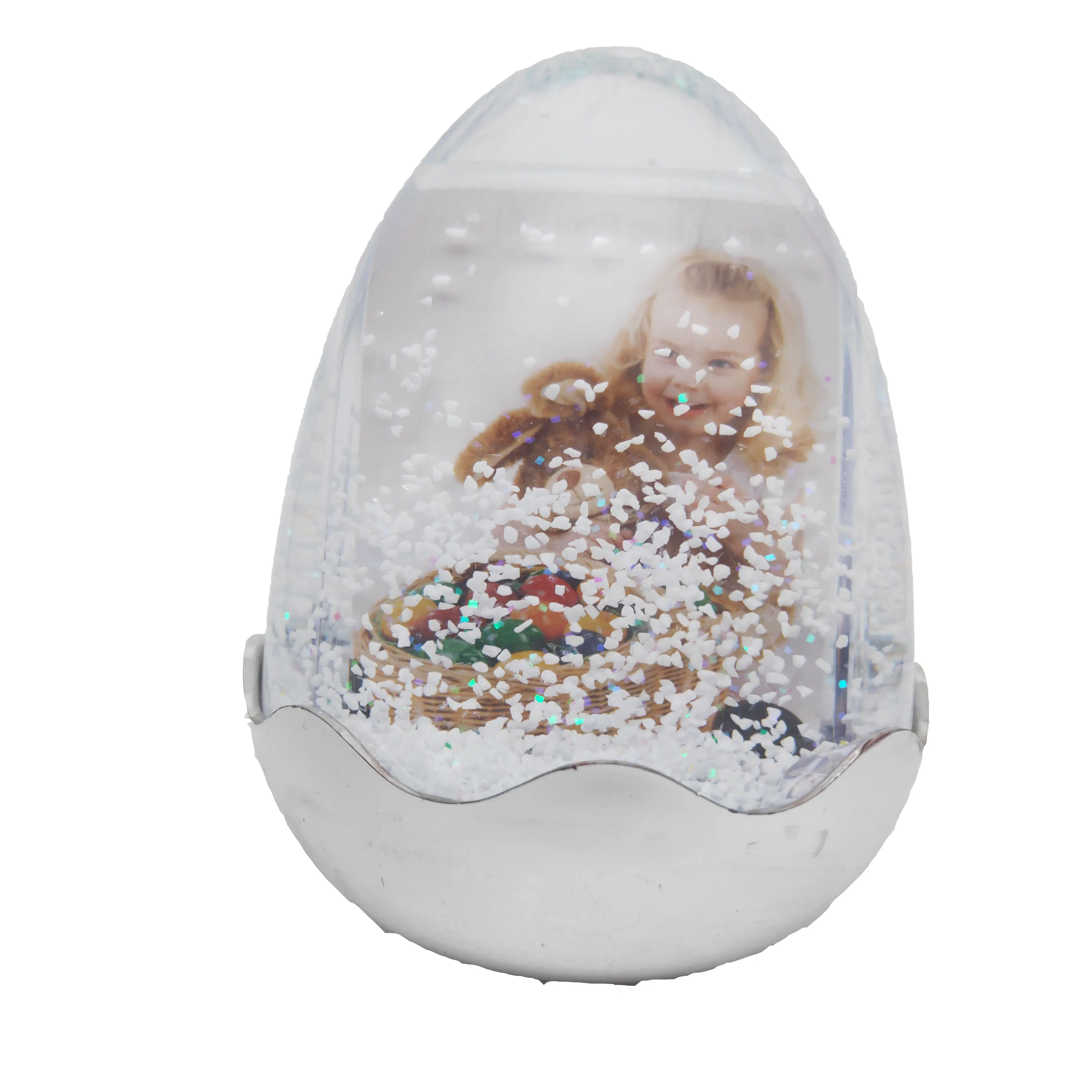 Su misura glitter acqua uovo di pasqua photo frame globo di neve