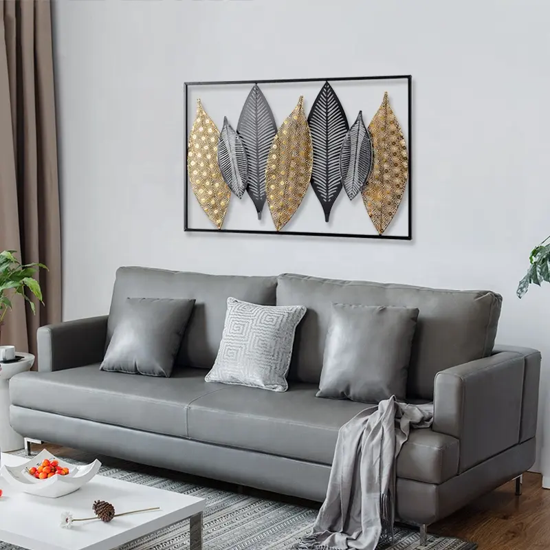 3D moderne Rechteck Home Decor Metallic Grid Leaf Design Metall Kunst Wand dekorationen für Wohnzimmer