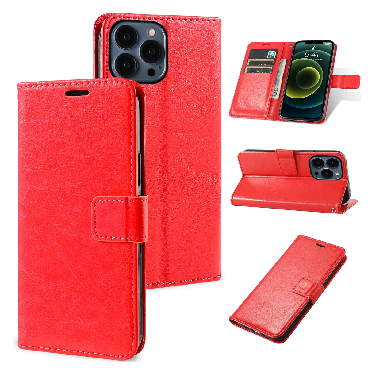 Casing flip dompet pola kulit gesper magnetik, sarung HP Premium UNTUK iphone 16 15 14 13 12 samsung