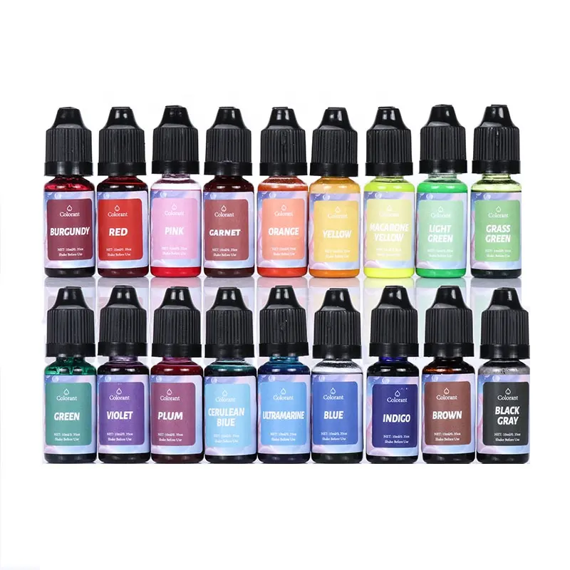 Osbang vendite calde altamente concentrato 18 colori 10 ml/bottiglia colori vivaci resina colorante per sapone candela colorante pigmento