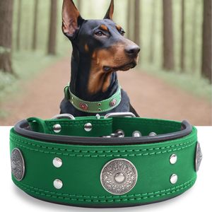 Collier de luxe en cuir souple fait à la main pour animaux de compagnie Collier de chien en cuir véritable robuste de 2 pouces de large - Product Image 5