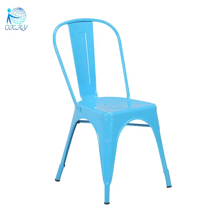 Precio barato nuevo modelo de metal azul Silla de comedor de hierro