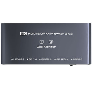 Conmutador KVM HDMI + Displayport 2 monitores 2 ordenadores Conmutador KVM 8K 60Hz Monitor dual para 2 PC Soporte Modo extendido/copia