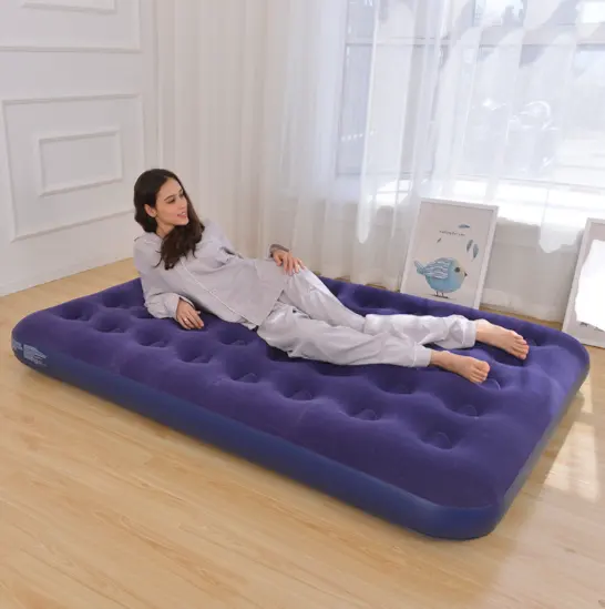 Colchón de aire inflable plegable y lavable, cama de aire flocado cómodo portátil de PVC, Almohadillas protectoras para Camping, gran oferta