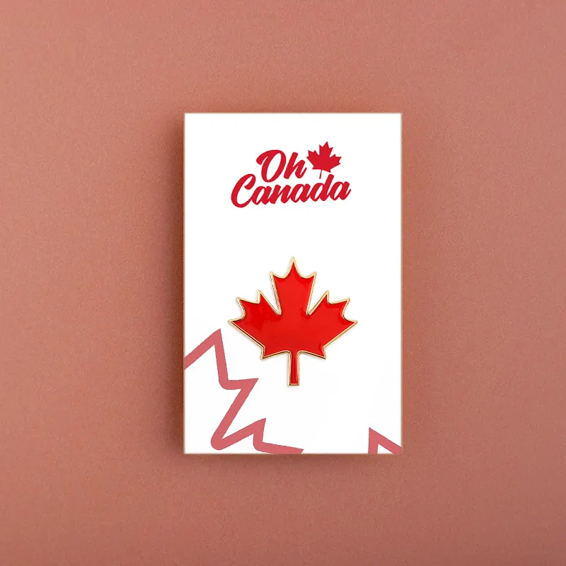 Vente en gros d'épinglette avec drapeau national du Canada plaqué or épingle personnalisée en émail feuille d'érable