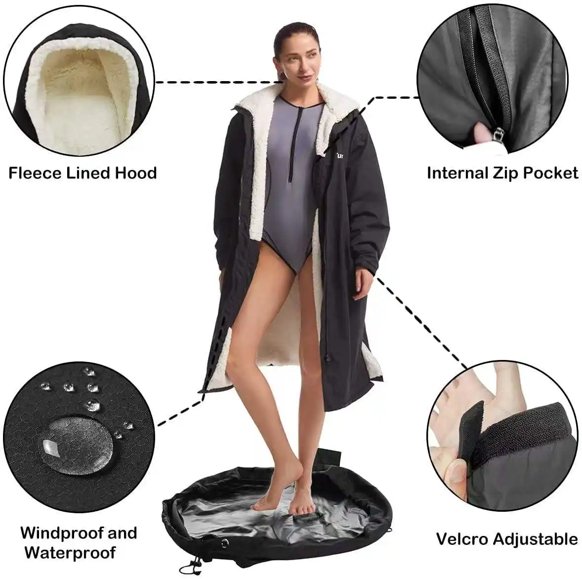 Chaqueta tipo Poncho para Surf, abrigo de manga larga, impermeable, de gran tamaño, para natación y Surf