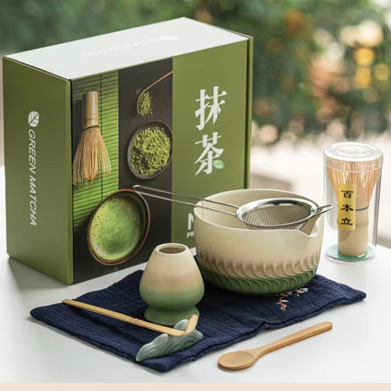 Coffret cadeau matcha 8 pièces - Thème "Flux simple au four" - Vert
