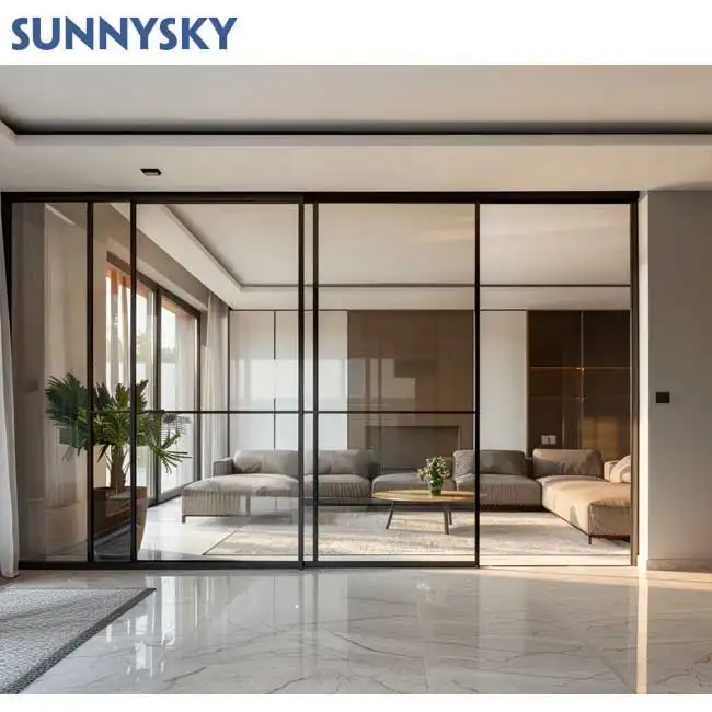 Sunnysky Dernier design Maison Portes de séparation à cadre étroit Portes d'intérieur modernes Porte coulissante mince