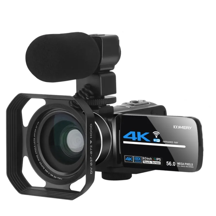 KOMERY AF2 5600PX 18X Zoom 4K Цифровая видеокамера с блендой + микрофоном + широкоугольный объектив видеокамера DV мини камера