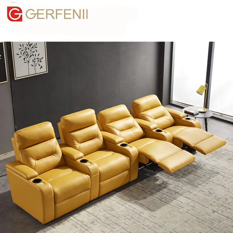 Asientos de cine en casa, asientos, muebles de sala de estar, sofá de cuero genuino de 1, 2 y 3 plazas, juego de sofá reclinable eléctrico reclinable