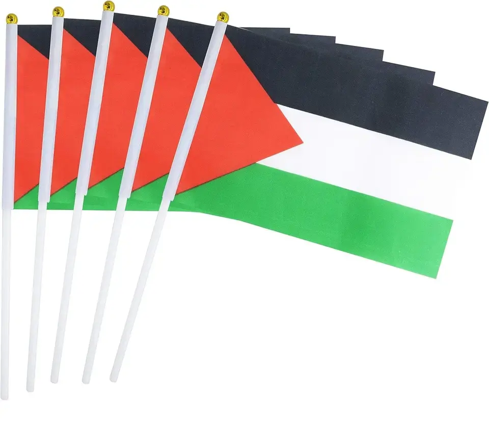 Supporter en Polyester personnalisé imperméable de haute qualité agitant le drapeau tenu dans la main, bâton agitant le drapeau de main, drapeau de main de la Palestine
