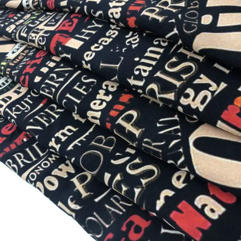 Tela de seda con palabras Dupion para ropa, impresión de texto, tela de pana negra de 12 Mm, 100% algodón, estampado Digital combinado