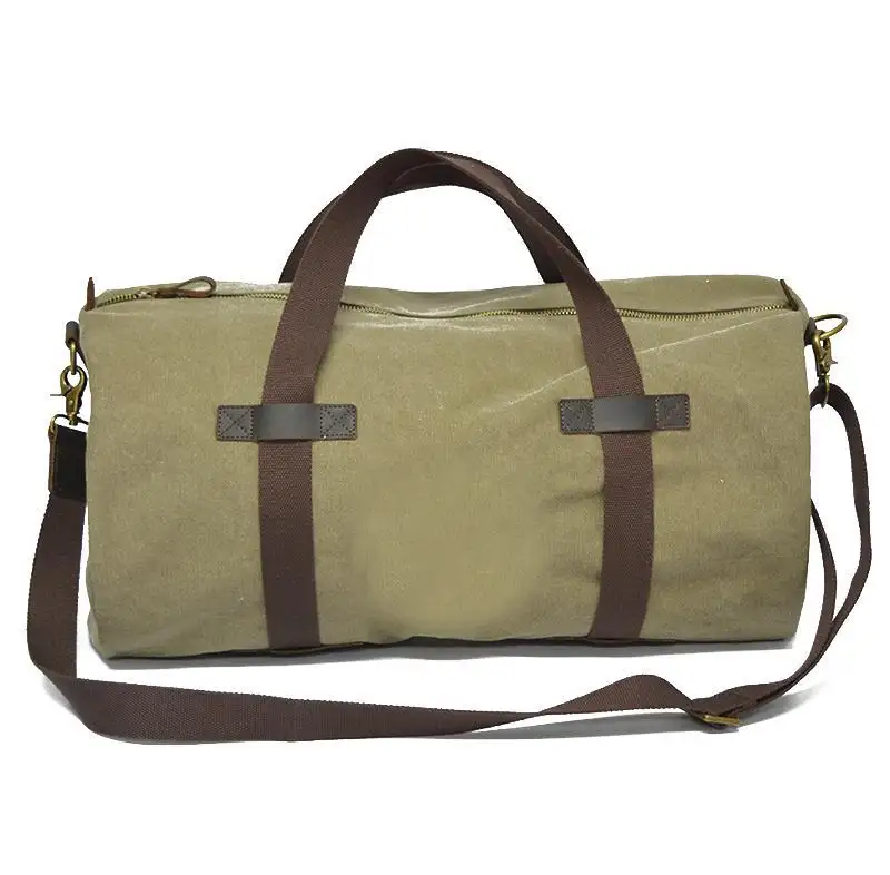 Bolsas de viaje de lona verde oliva de alta calidad personalizadas de fábrica, organizador de equipaje de Gimnasio Deportivo de cuero, bolsas de viaje de lona para hombres