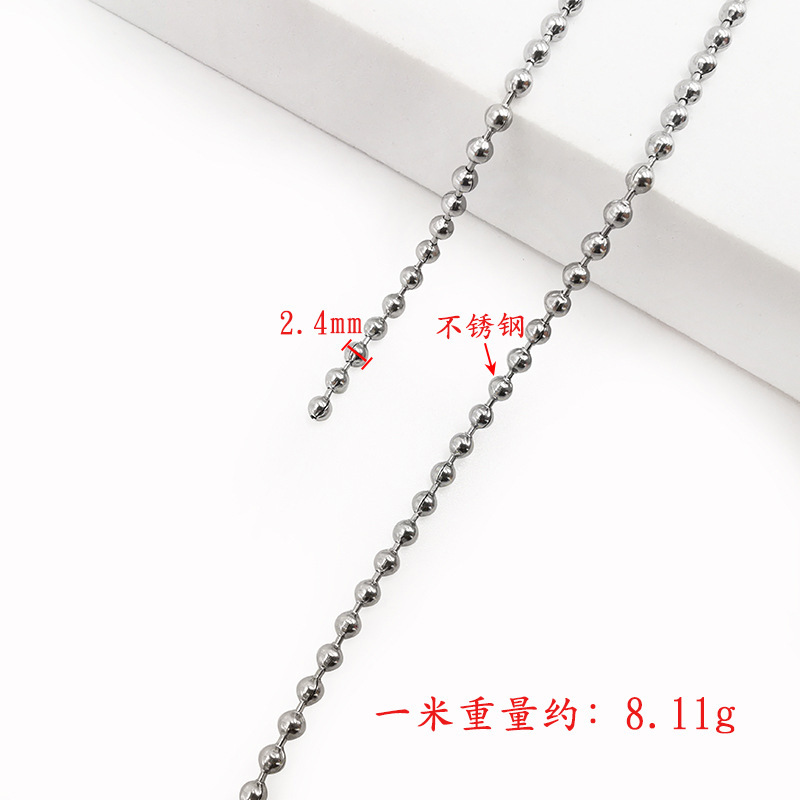 Chaîne à billes rondes HYg24-001, 2,4 mm, acier inoxydable argenté