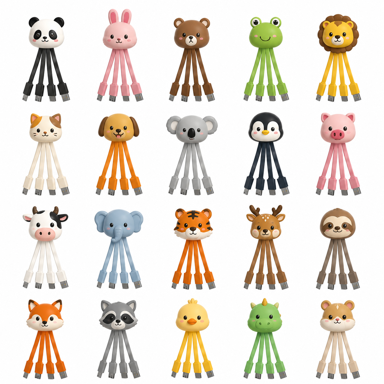 Cable de carga USB personalizado con forma de animal rosa