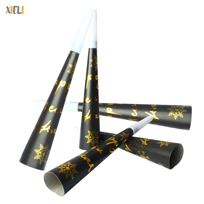Xieli Party liefert Schwarz und Gold Party Horn Papier Lautsprecher Noise Maker Trompete für Silvester Geschenke