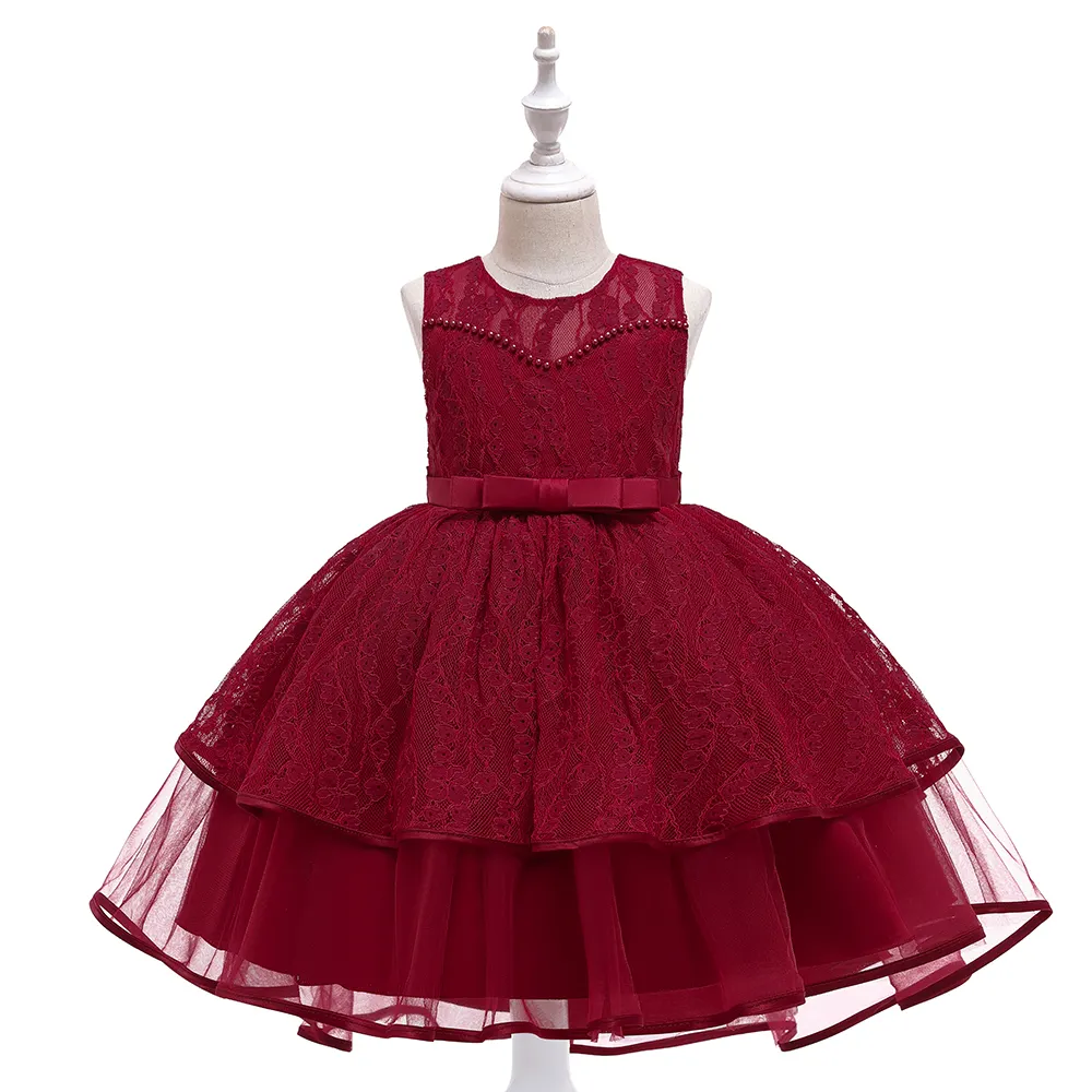 FSMKTZ High Quality Beautiful Girl Red Dress Birthday Party Baby Girls Dresses