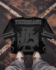 広州ShangshangカスタムポリエステルジャージーtシャツスクリーンプリントラインストーンTシャツ特大スクエアメッシュサッカージャージTシャツ