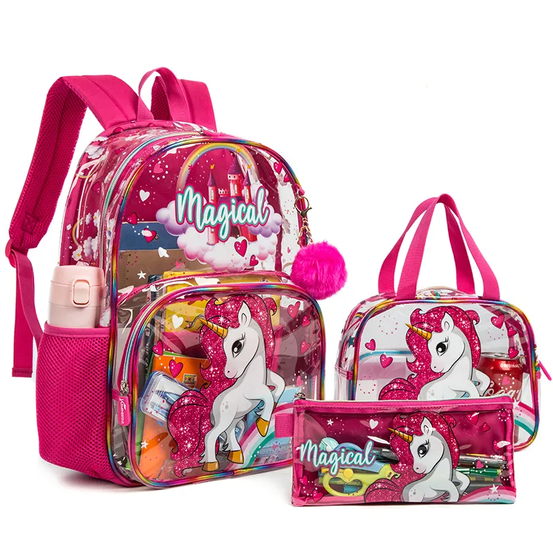 Zaini da scuola per ragazze Jasminestar per borsa da scuola per bambini Set di zaini trasparenti per unicorno per borsa da ragazza con borsa da pranzo