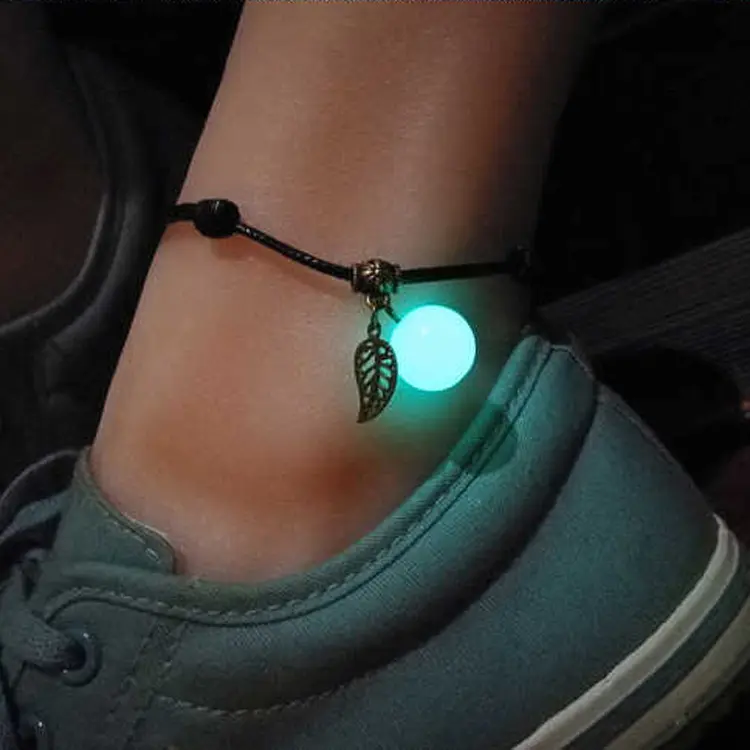 RisingMoon Wholesaler Simple Bead leaves Rope Chain Summer Luminous Beach Foot Bracelet Pendant Anklet