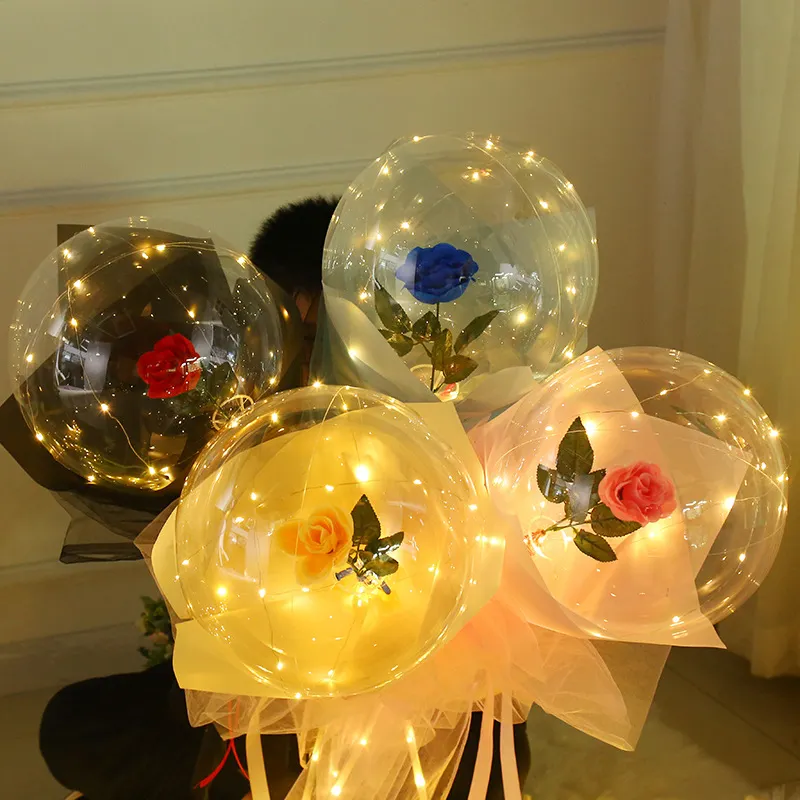 Tự làm ROSA globos trang trí bóng bay tái sử dụng Luminous LED bóng với LED Strip ánh sáng trong suốt vòng Rose Bouquet Bobo bóng