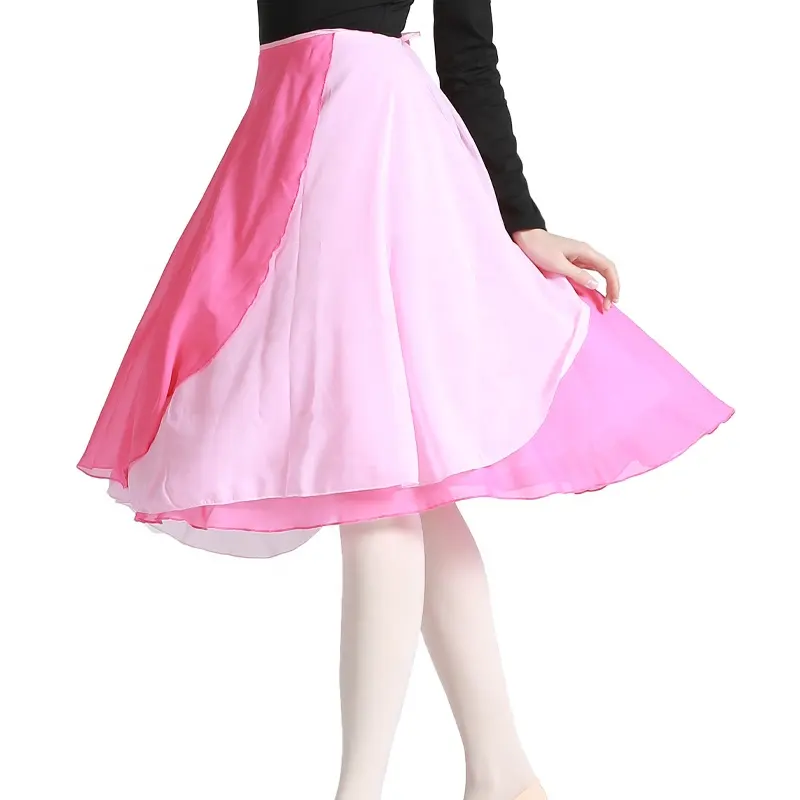 Traje De Ballet Saia De Dança Dupla camada Ballet Longa Chiffon Saia De Tule Dança Clássica Ballet Wrap Saia