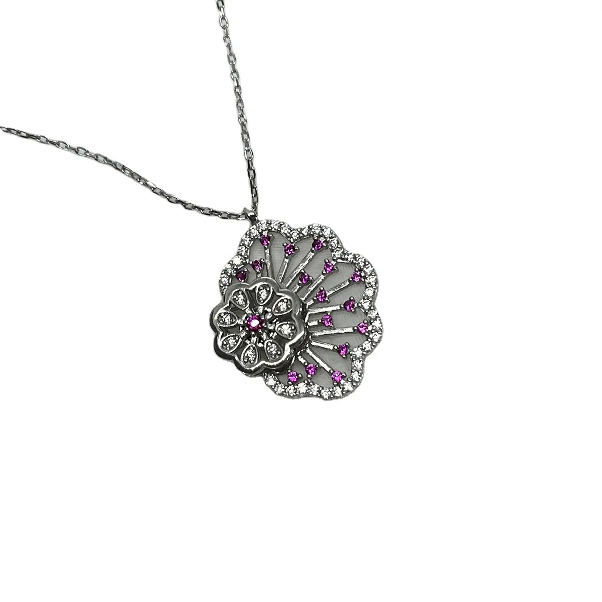 Ожерелье с вращающимся подсолнухом, серебряный дизайн, циркониевый камень, изящные блестящие ювелирные изделия, ожерелье с цветком из кристалла Cz, оптовая продажа, Турция