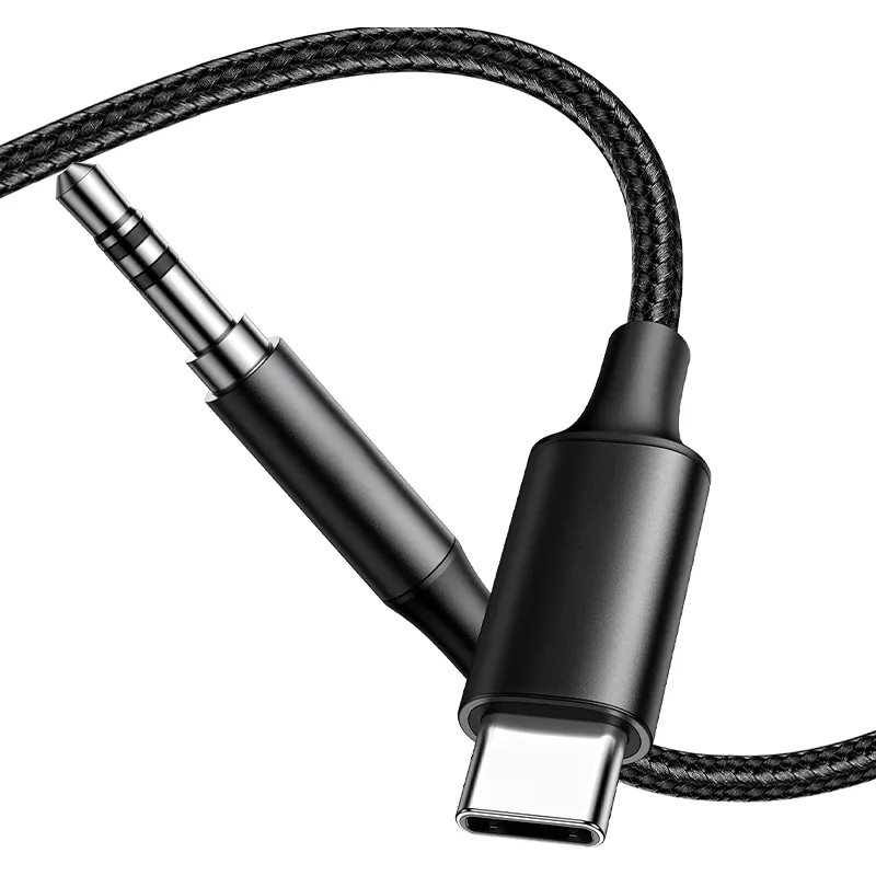 Cabo auxiliar trançado para carro, adaptador de áudio estéreo USB C para 3,5 mm, tipo C Aux, fone de ouvido macho, cabo trançado auxiliar 3.3FT