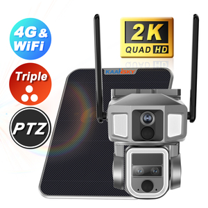KAANSKY 2K 4g WIFI-6 4MP监控摄像机，带太阳能电池板三镜头10倍变焦PTZ安全太阳能摄像机室外