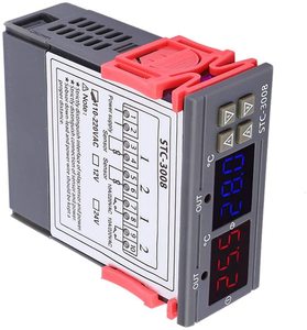 Controlador de temperatura ajustable de doble pantalla, STC-3008, DC12V/24V/ AC110-220V, con Cable de 1M - Product Image 3