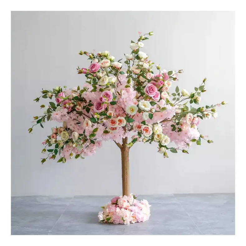 Ornamento Seda Boda Árboles Artificial Mini Flor de cerezo Árbol Centro de mesa para mesa de boda