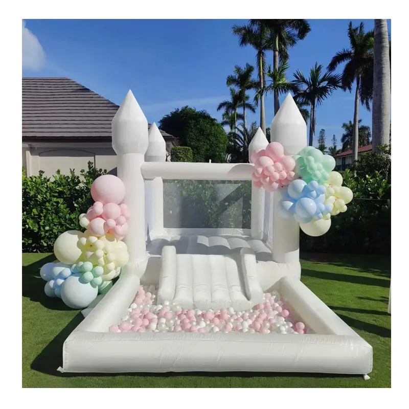Kommerzielle Mini Hüpfburg mit Pool für Kinder Erwachsene Party Hochzeit weiß Pastell aufblasbare Türsteher Hüpfburg mit Ball grube