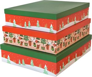 圣诞装饰纸板储物盒嵌套节日纸板礼品盒带盖礼物季节性储存 - Product Image 4