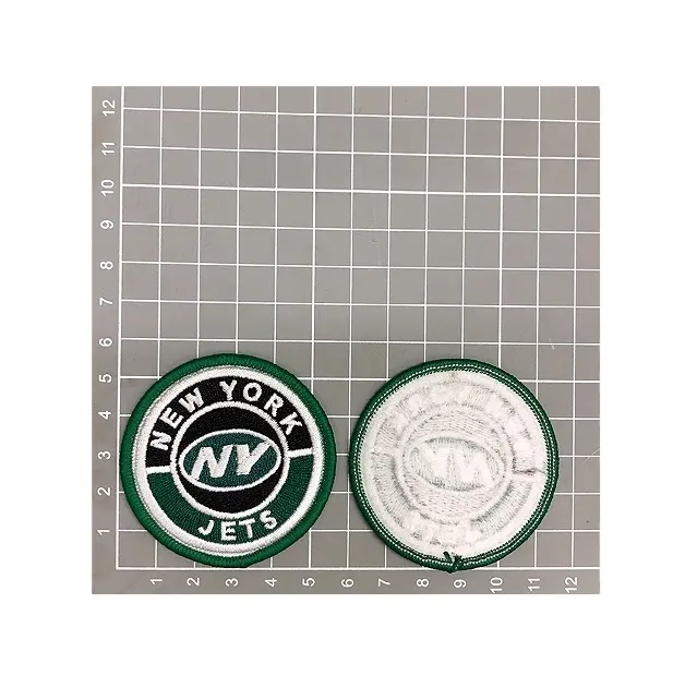 Emblema circular personalizado da equipe New York Jets, tecido decorativo bordado com borda de bloqueio, de boa qualidade