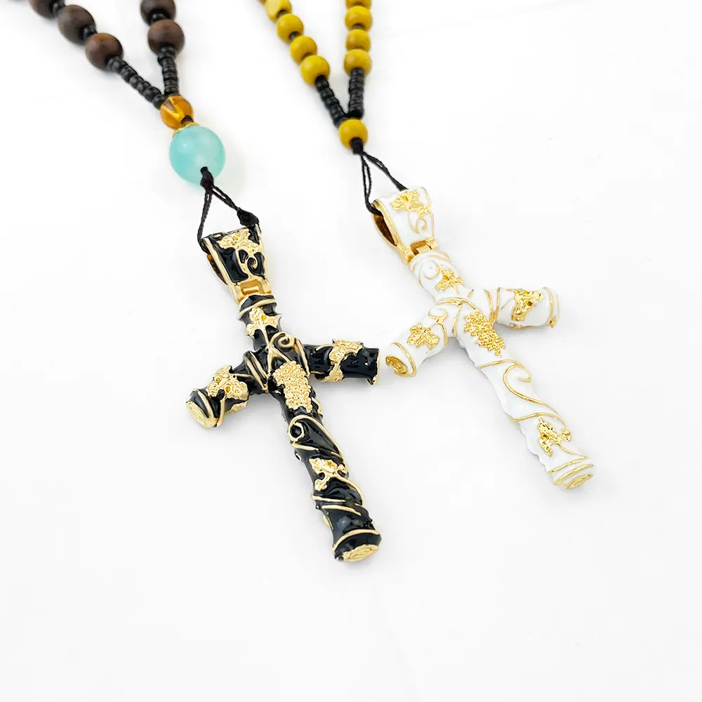 Collar cruzado HT con forma de hueso esmaltado, colgante cruzado de aleación de Metal, joyería religiosa cristiana, regalos para hombres y mujeres