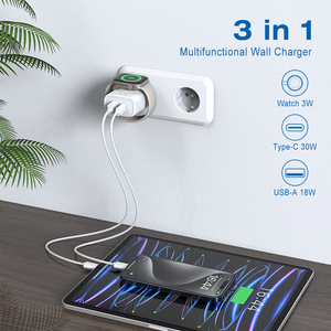 3 in 1 เครื่องชาร์จบล็อกบิวท์อินนาฬิกาชาร์จ 33W พอร์ตคู่ GaN ชาร์จอิฐ USB C ปลั๊กผนังสําหรับ Apple Samsung - Product Image 3