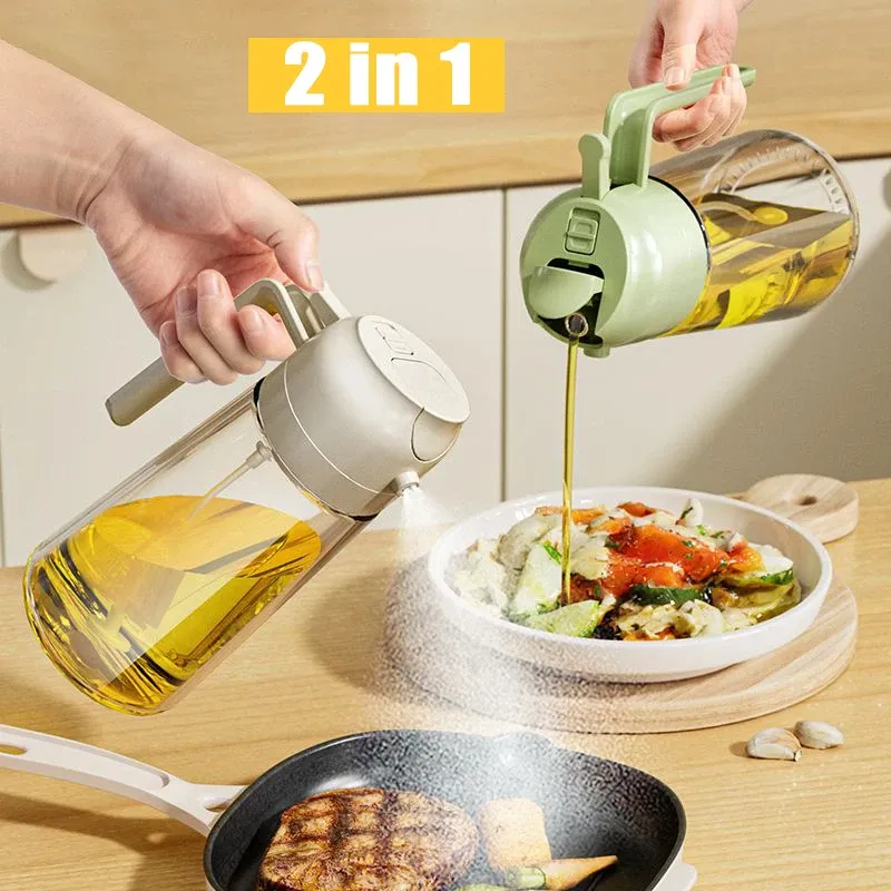2 in1 bottiglia di vetro spruzzatore olio per la cottura Anti-perdite bottiglia di conservazione olio d'oliva per BBQ Air Fryer insalata bistecca forniture da cucina