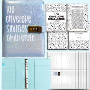 100 Day Envelope <strong>Budget</strong> Binder Leather and Paper Cover Event Notepad Money Saving Challenge Book with Lock for <strong>Gift</strong> Giving - Product Image 3