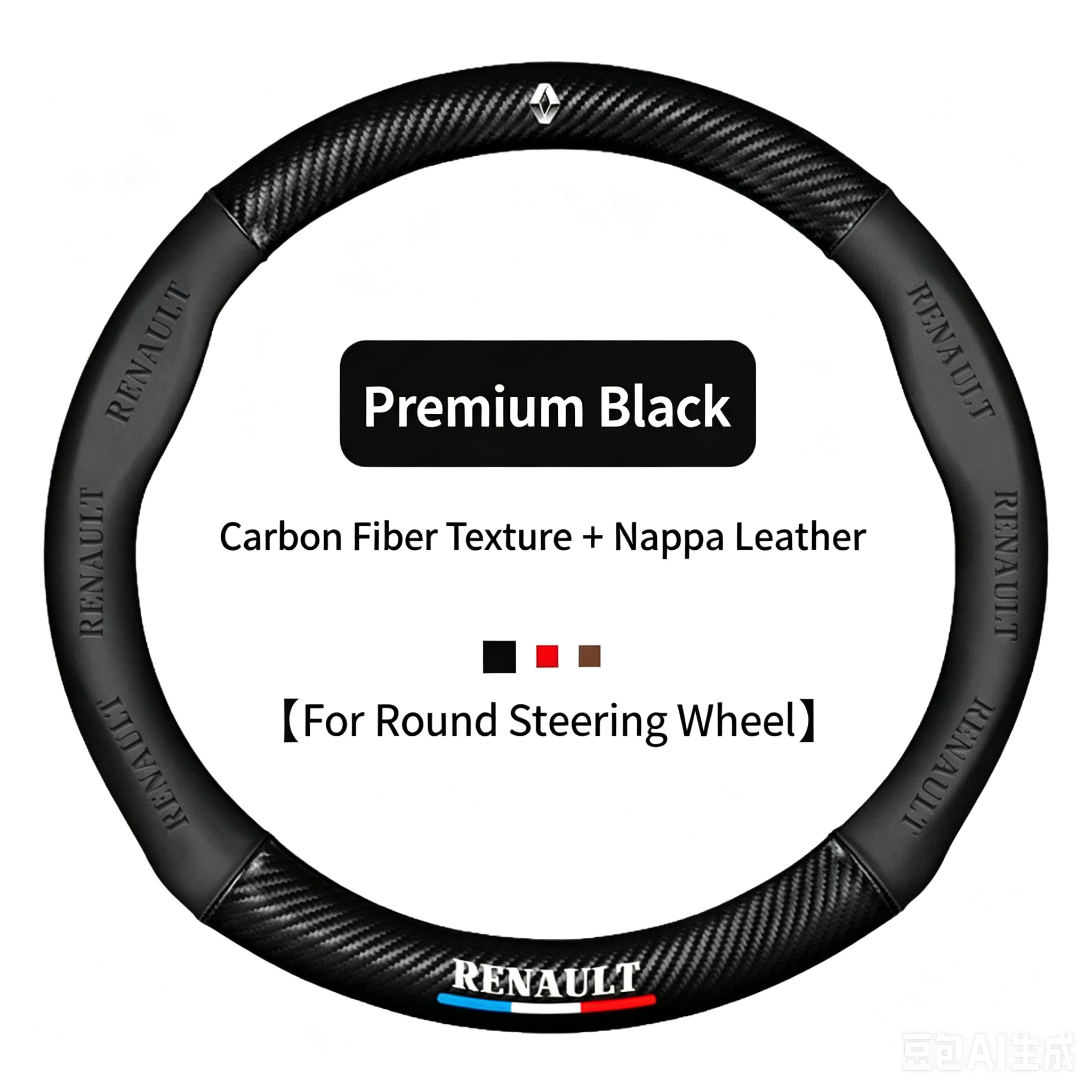 Premium Black Round-shaped, Nappa Leather + Carbon Fiber Texture