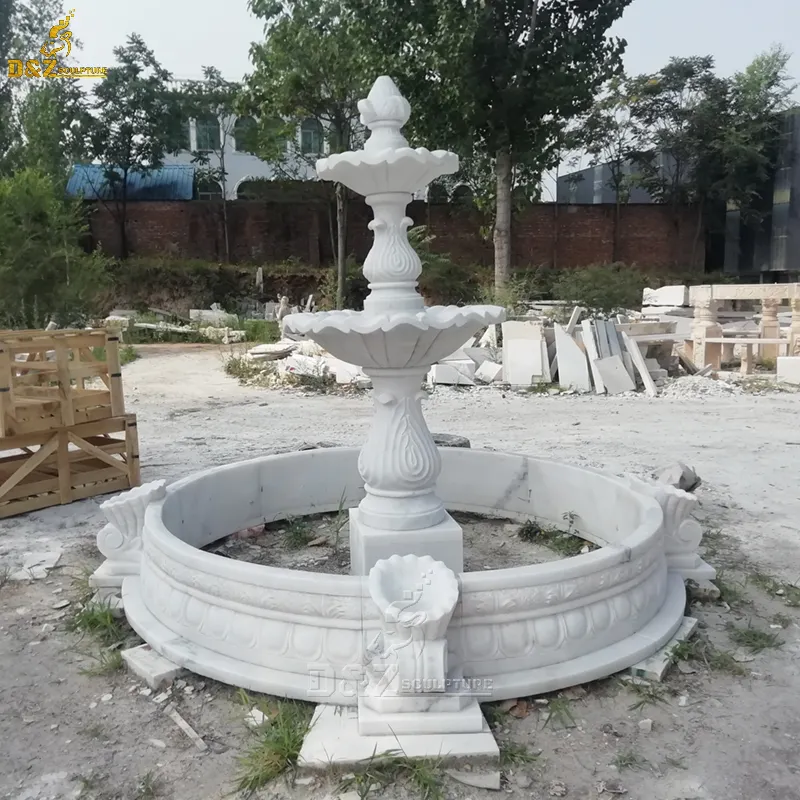 Fontaine à eau en marbre, grande pierre blanche, pour les courses en plein air, 1 pièce