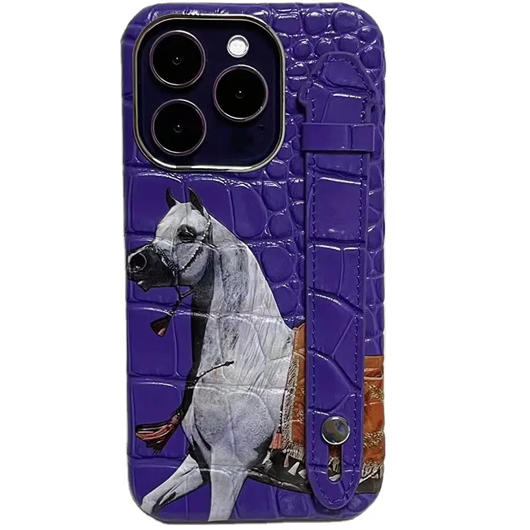 Custodia per telefono in vera pelle italiana dipinta con motivo personalizzato per iPhone 13 14 15 pro max, custodia per telefono in pelle con pittura