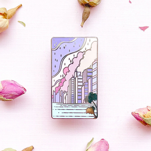 Thời Trang Tinh Tế Hình Chữ Nhật Hình Dạng Men Ve Áo Pins Tùy Chỉnh Cao Các Tòa Nhà Biển Để Bầu Trời Thành Phố Cứng Mềm Men Pin Màu Tím - Product Image 2