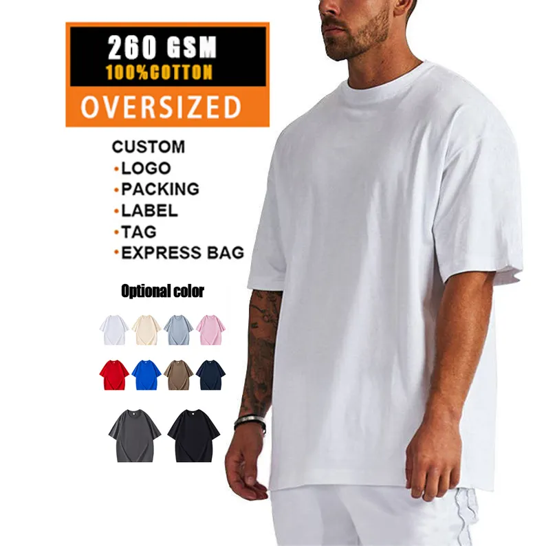 Camiseta de gran tamaño para hombre, prenda de vestir, de algodón suave, de alta calidad, con hombros caídos, de estilo hip hop en blanco, 260 GSM