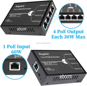 OEM 1000Mbps 1 in 4 Out PoEリピーター、3モード60W802.3BT入力802.3at出力30W 100m/250mPoEデバイス用PoE拡張 - Product Image 5