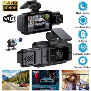 OEM al por mayor Full HD 1080P cámara de salpicadero de coche con tres lentes caja negra grabadora de vídeo WIFI APP función de control en color negro - Product Image 6