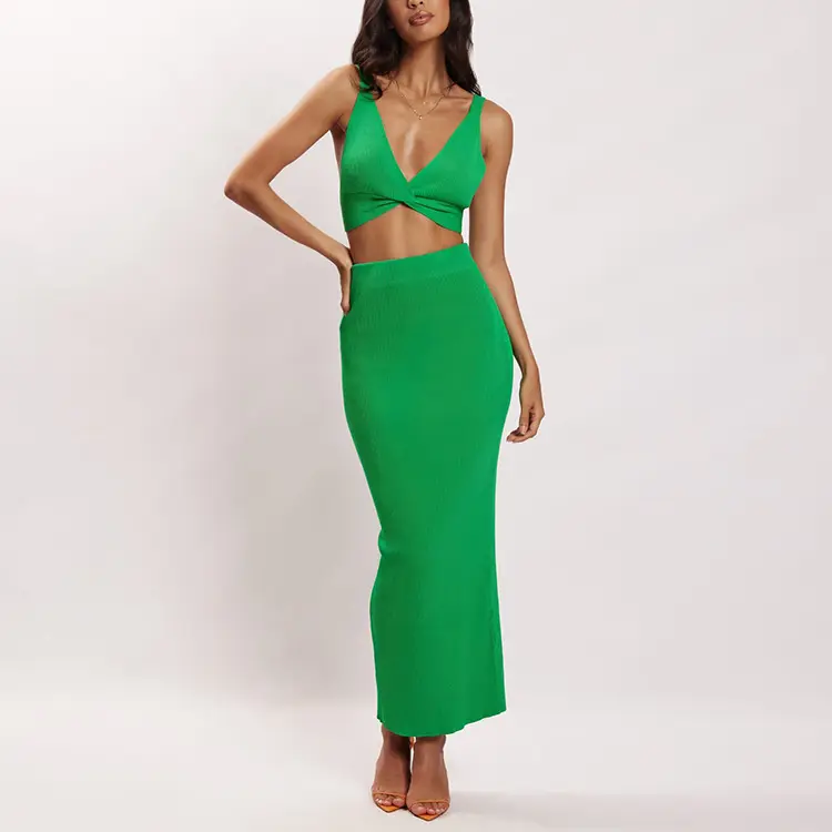 Casual Verde Mulheres Vestido de Noite de Verão 2 Peça Set Casual Sexy Club Meninas Bare Cintura Vestido Feminino Sexy Beach Wear Mulheres