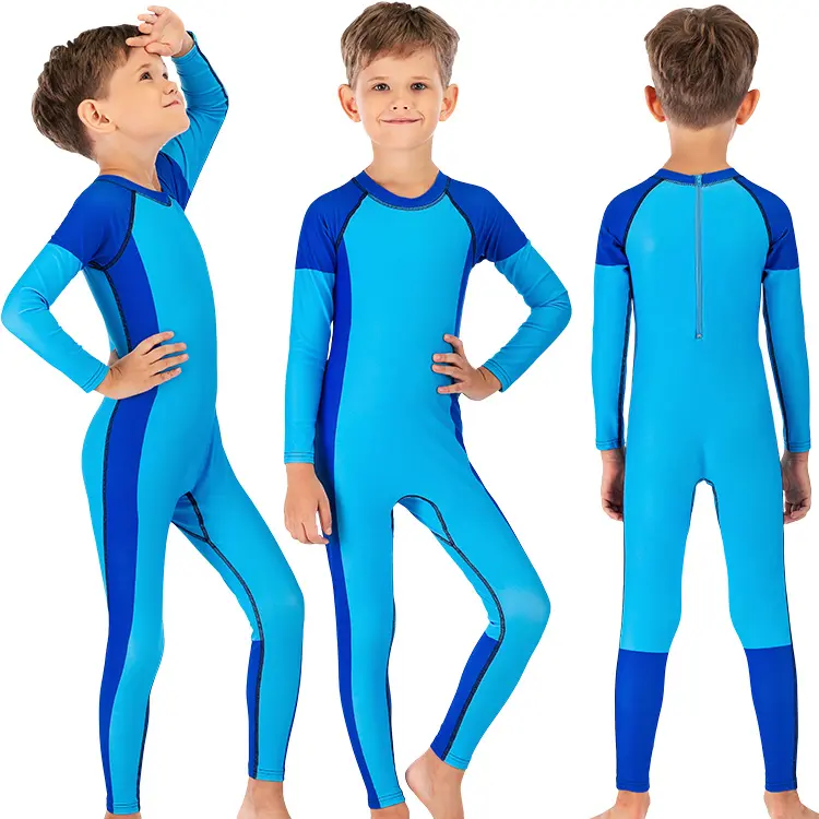 Erkek kız tam vücut dalgıç kıyafeti çocuklar uzun kollu Wetsuit Zip sıcak tutmak sörf kıyafeti tek parça mayo